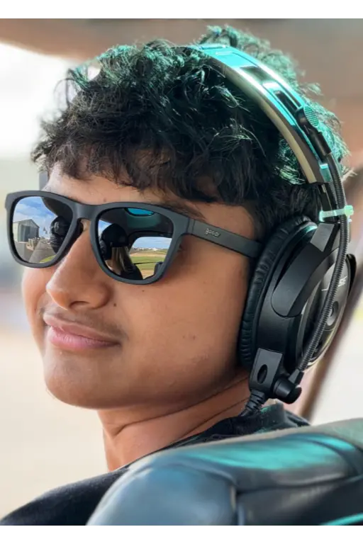 Kriv in a helicopter.